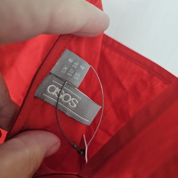 ASOS Red Tank Sleeveless Cami Women's Size 4 Pleated - Picture 6 of 7